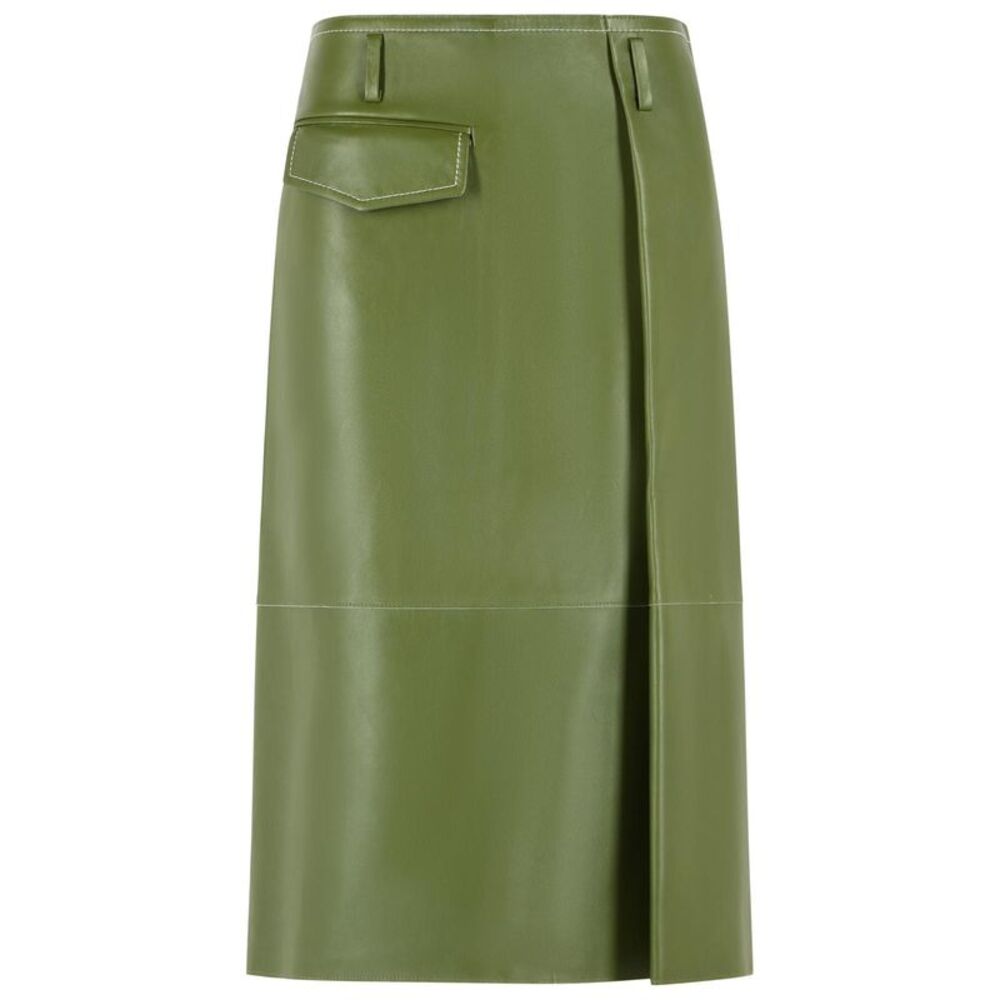 Marni Midi Skirt In Green Nappa Leather With Asymmetric Pocket Women